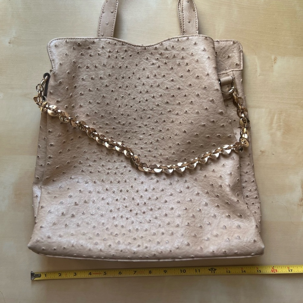 Ivanka Trump Tan Ostrich-Embossed Shoulder Bag with Gold Hardware - Picture 6 of 15